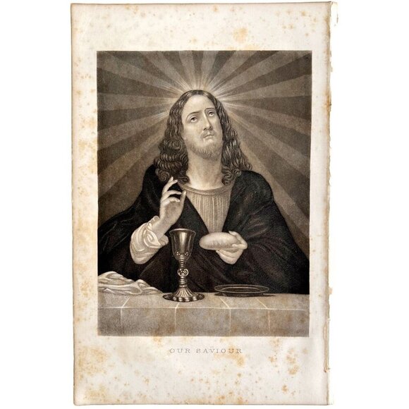 Our Savior Jesus Christ Engraving 1868 Victorian Religious Art Bread Wine DWEE27 - Picture 2 of 2